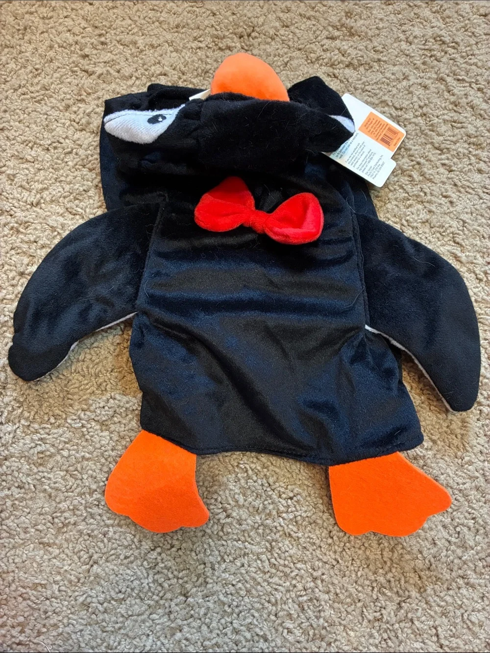 Top Paw Black Penguin Dog Costume with Red Bow and Orange Feet